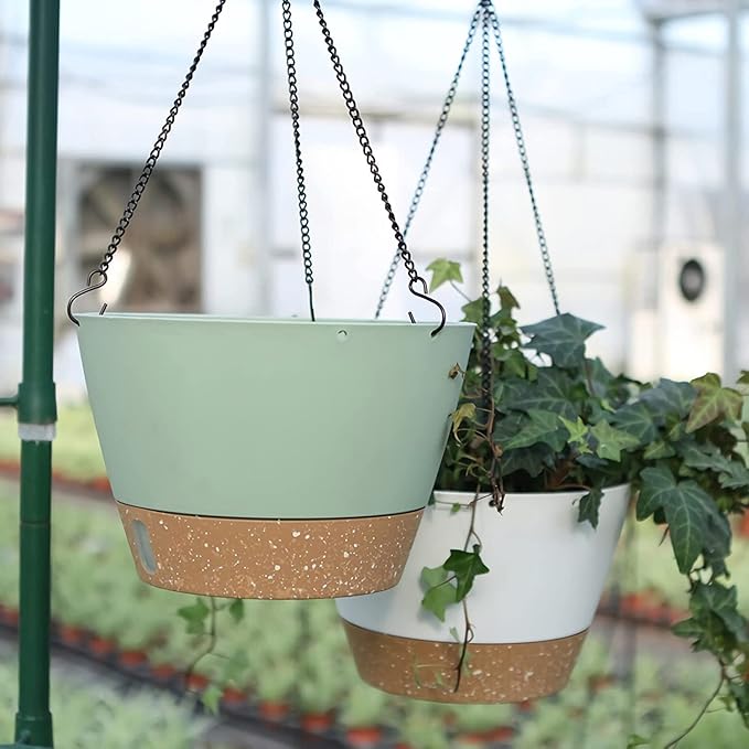 ZMTECH Hanging Planters for Indoor Plants Set of 2 Self Watering Hanging Pots Hanging Baskets Hanging Flower Pots for Outdoor Hanging Plants(8 Inch, Green)