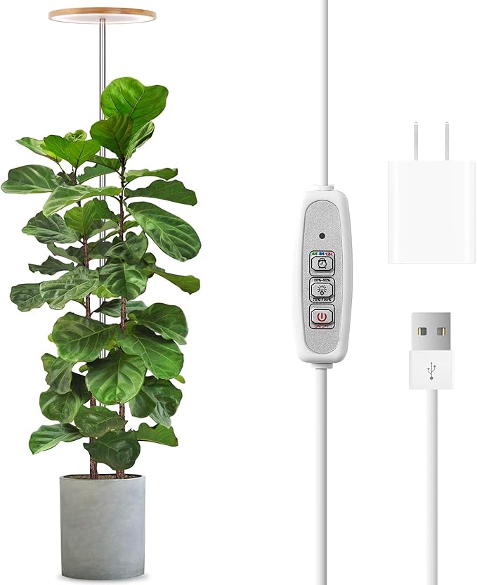 LORDEM Bamboo Grow Light for Indoor Plants,Full Spectrum LED Plant Grow Light, Height Adjustable Growing Lamp with Auto Timer 4H/8H/12H, 4 Dimmable Levels, Ideal for Large Tall Plants