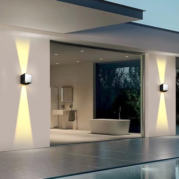 LANFU Indoor Cube Wall Light 10W COB 3000K Modern Up/Down Wall Sconce for Bedroom Living Room Staircase Lighting Fixture,1200 Lumen, Outside Wall Lights for House IP65 Waterproof Porch Lights