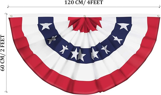 USA Pleated Fan American US Bunting Flag Patriotic Half Fan Banner With Canvas Header and Brass Grommets for 4th of July Memorial Day Indoor Outdoor Decoration (6, 2x4 Feet)