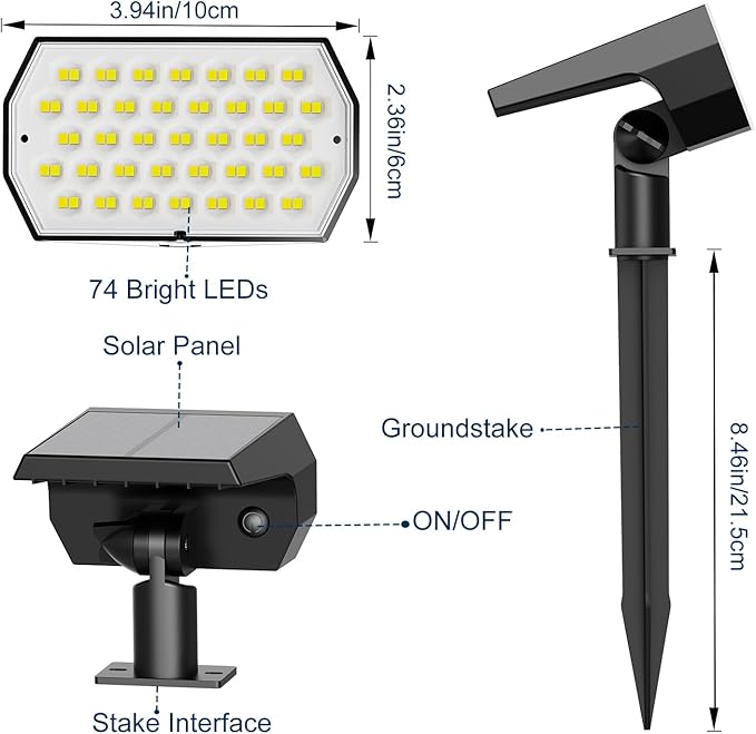 Solar Spot Lights Outdoor, [4 Pack/7 Colors/37 LED] 2-in-1 Solar Landscape Spotlights, IP65 Waterproof Auto On/Off Solar Powered Security Lights for Yard Garden Pathway Walkway