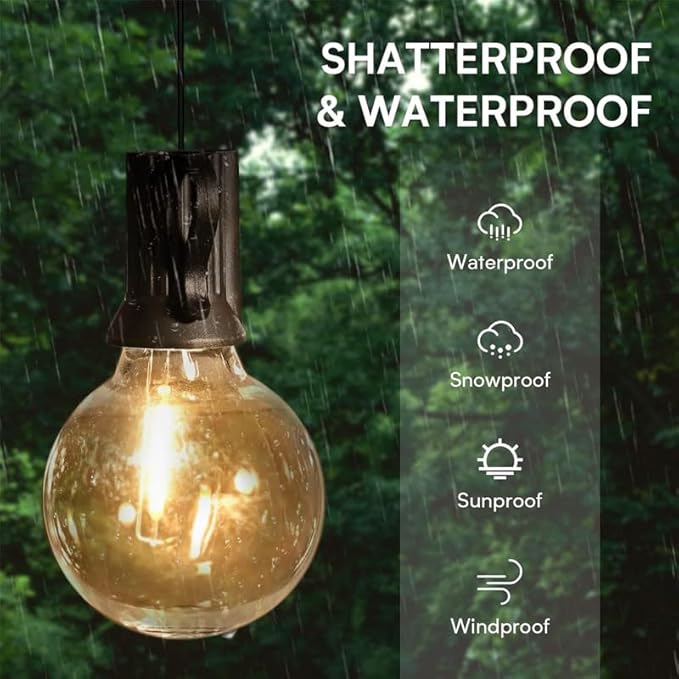 25FT LED Globe String Lights,Waterproof Hanging String Light with 15 Warm White Shatterproof G40 Bulbs(1 Spare), for Indoor/Outdoor Commercial Decor (25FT)