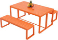 Aoodor 3-Piece Outdoor Patio Dining Set, Aluminum Furniture Set with 1 Rectangular Picnic Table and 2 Benches for Garden, Lawn, Yard