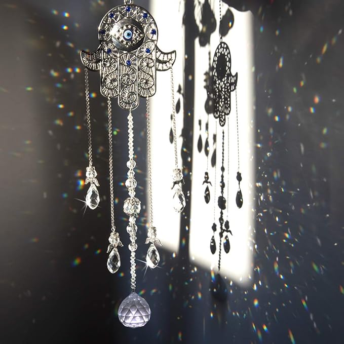 Hanging Crystal Blue Evil Eye Protection Pendant Hamsa Hand Suncatcher Angel Wing Decor Prism Sun Catchers Indoor Window Decoration Charm