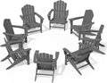 KINGYES HDPE Adirondack Chair Set of 8, Classic Oversize Adirondack Chair, Grey