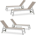 PURPLE LEAF Outdoor Chaise Lounge Set Oversize Adjustable Sunbathing Recliner Extra Wide Lounge Chairs with Side Table for Poolside Beach Outside Patio Aluminum Chaise Lounger Khaki 2 Sets