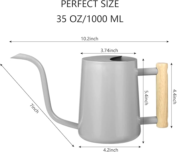 Watering Can Indoor Plants, 35oz Small Watering Can Indoor Stainless Steel Metal Watering Can Modern Decorative Watering Pot with Long Spout for Indoor House Plant Bonsai Garden Flowers (Gray)