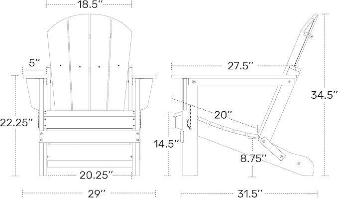 Westin Outdoors Laguna WO Home Outdoor Adirondack Folding Chair Lounger Seat Traditional Retro Home Furniture for Beach, Balcony, Backyard, Lawn, Patio, Pool, Deck, Garden (Dark Green)