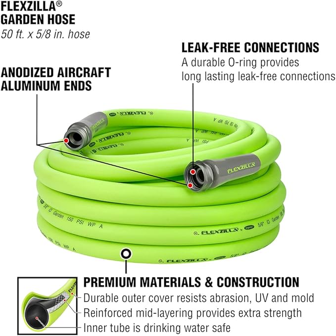 Eden Metal Adjustable 6-Pattern Mobile Rotary Gear Drive Garden Sprinkler Bundle with Flexzilla Garden Hose