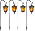 Dynaming 4 Pack Solar Flame Hanging Lights Outdoor, Solar Flickering Flame LED Garden Lanterns with 4 x 38 Inch Shepherd Hooks, Landscape Lighting Waterproof for Lawn Patio Yard Pathway Driveway