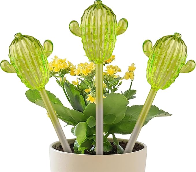 Ahhute Self Watering Globes Cactus Shape, Glass Plant Watering Globes, Self Watering Planter Insert, Cacti Plant Watering Devices, Automatic Plant Waterer Indoor, Watering Bulbs, 3 Pack