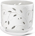 EFISPSS Orchid Pots with Holes, 7 Inch Orchid Pots with Drainage Holes and Tray, Indoor or Outdoor Ceramic Flower Pot for Orchid Care, Promoting Air Circulation and Drainage Plant Pot - White