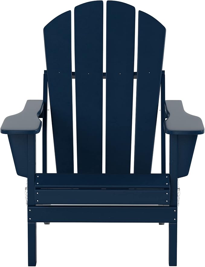 WO Home Furniture Adirondack Chairs Table Set of 3 PCS Outdoor Folding Chairs Coffee Table Weather/UV Resistant for Lawn, Garden, Bon Fire, Balcony (Navy Blue)
