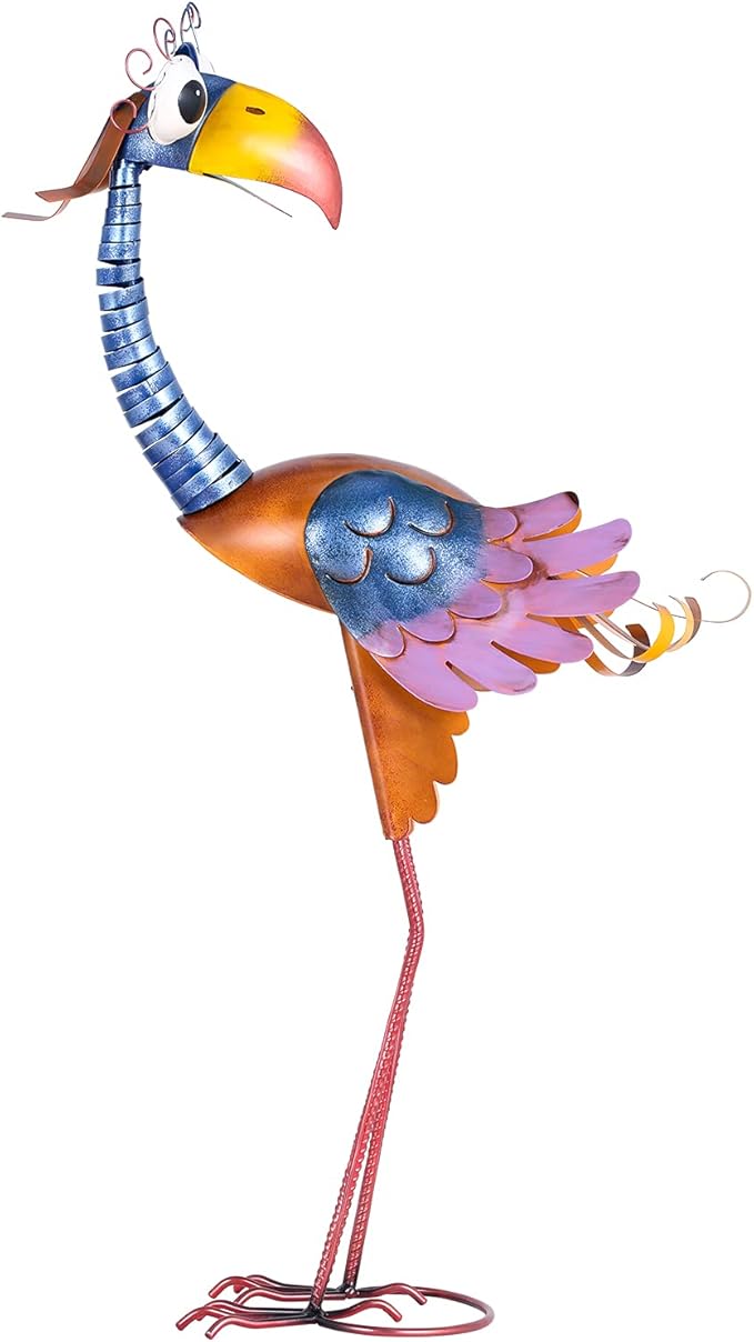 Tooarts Metal Garden Bird Statue Standing Animal Backyard Ornaments Outdoor Sculpture for Lawn Patio Art Decoration