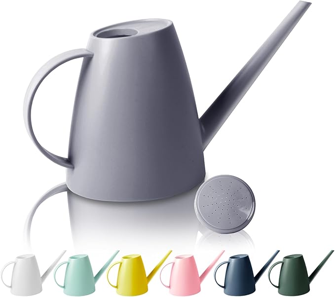 Watering Can for Indoor Outdoor Plants, Modern Small Watering Cans with Removable Nozzle, Long Spout Watering Can for Indoor Bonsai Plants Garden Flowers 1/2 Gallon 1.8L 60OZ (Gray)