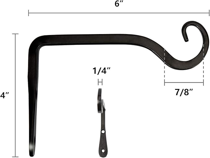Mkono Hanging Plant Bracket 6 inch Metal Wall Plant Hook Decorative Plant Hanger for Bird Feeders, Planters, Lanterns, Wind Chimes, Home Decor Indoor Outdoor 4 Pack, Black