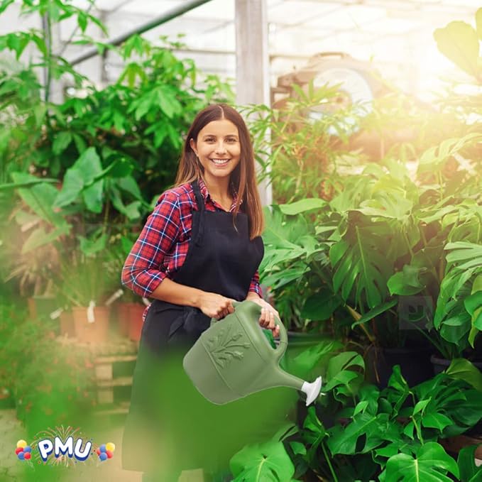 PMU 2 Gallon Watering Can - Garden Watering Can for Indoor & Outdoor Plants - Plastic Water Can with Detachable Sprinkler Head - Large Water Pot, Made in USA - Sage Green Pkg/3