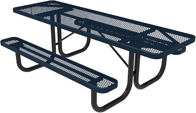 T8H2-TXTDBL Heavy Duty Rectangular Portable Picnic Table, Handicap Accessible on Both Ends, 8 Ft, Textured Dark Blue, Made in America