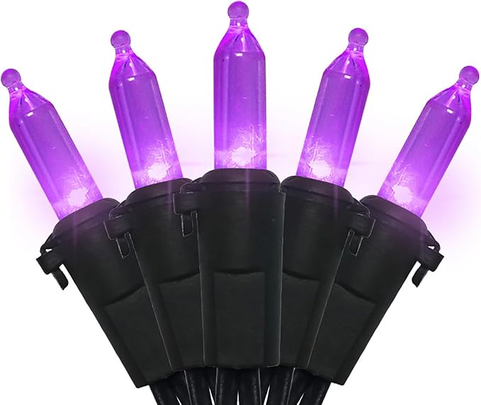 Purple Halloween LED Lights - 2 Pack 100 Count Purple Christmas String Lights for Tree, Party, Holiday, Indoor/Outdoor Halloween Decorations, 2 Sets 33 Feet Black Wire, UL Certified, Connectable