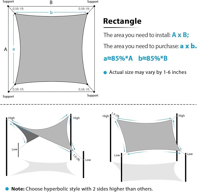 Amagenix Sun Shade Sail 16'X20' Curved Edge Outdoor Shade Canopy Turquoise Mixed Breathable 95% UV Block Shade Cloth for Patio Garden Backyard (We Make Custom Size)