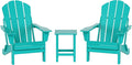 WO Home Furniture Adirondack Chairs Table Set of 3 PCS Outdoor Folding Chairs Side End Table Weather/UV Resistant for Lawn, Garden, Bon Fire, Balcony (Turquoise)