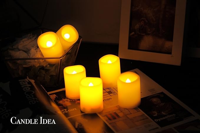 6 PCS Led Flickering Flameless Votive Tea Lights Candles with Remote Control Battery Operated/Electric Outdoor Tealights Timer Candle for Christmas,Xmas Decorations (Batteries Included) 200Hours
