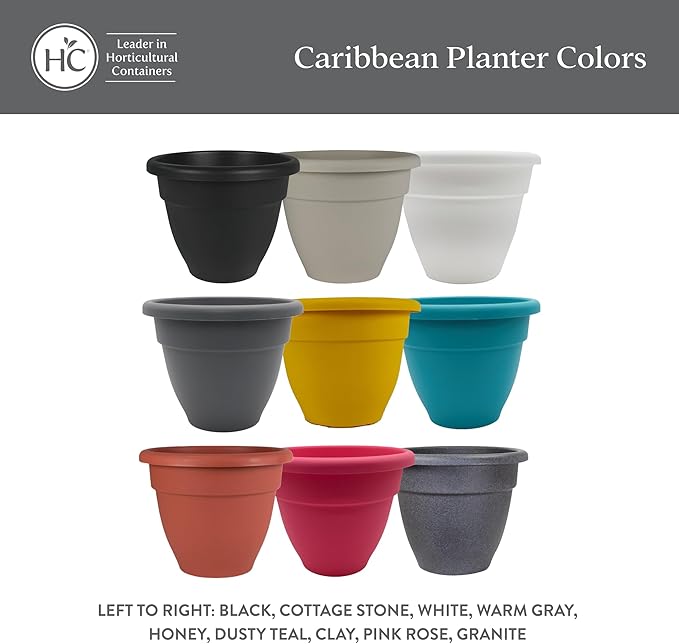 The HC Companies 14 Inch Caribbean Planter - Lightweight Indoor Outdoor Plastic Plant Pot for Herbs and Flowers, Warm Gray