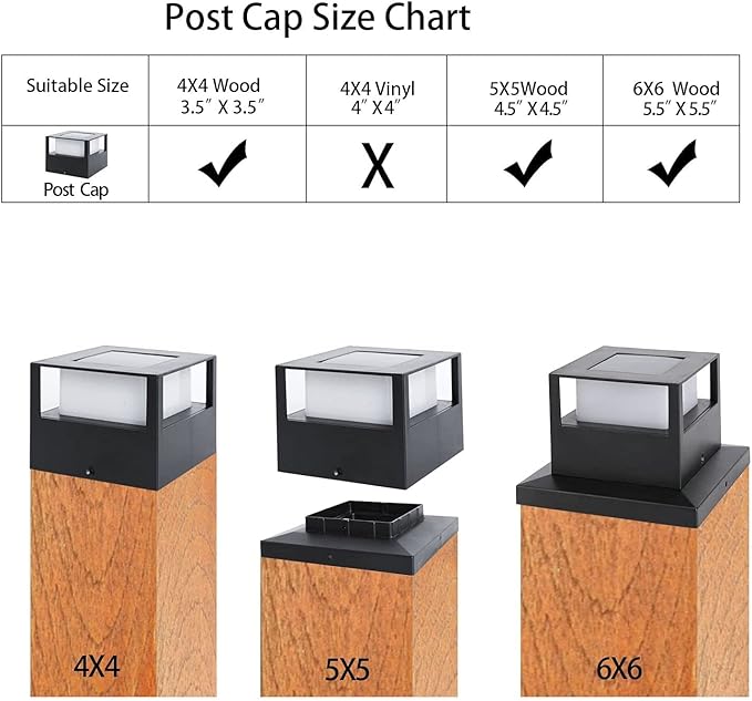 Viewsun 8 Pack Solar Post Cap Lights, Outdoor Garden Solar Powered Fence Post Cap Lights with SMD LEDs Waterproof Light Decorative for Fence Deck or Patio Decor, Fits 4x4, 5x5 or 6x6 Wooden Posts