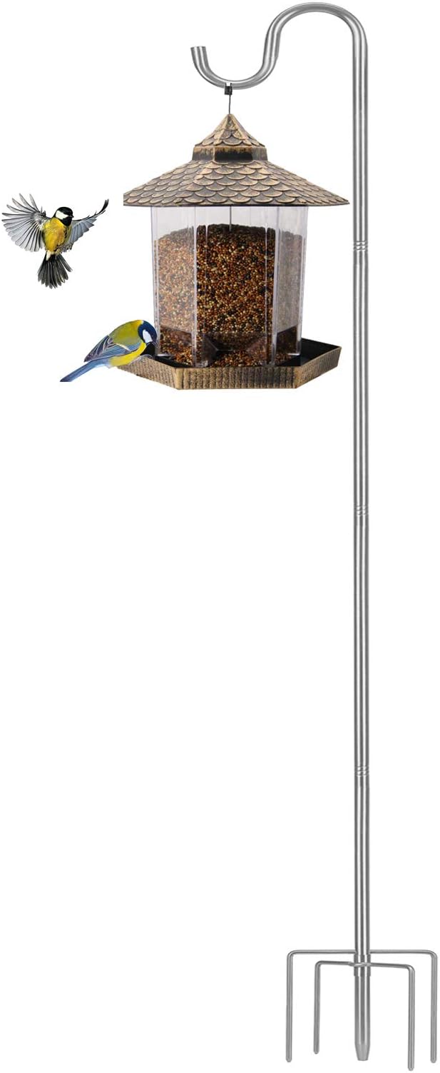 Shepherds Hook for Outdoor, 46 Inch Tall & 5/8 Inch Diameter Stainless Steel Heavy Duty Poles to Hang Outdoor Lights with 5 Prongs Base, Suitable for Bird Feeders or Wedding Decors(1pack)