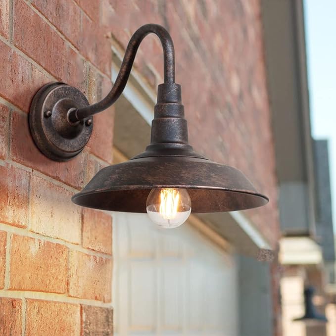 Outdoor Wall Light, 9.8" Iron Art Gooseneck Wall Lanterns, E26 Retro Barn Lights, Indoor and Outdoor Wall Mounted Lighting Waterproof Wall Sconce Light, for Porch, Garage
