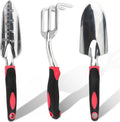 Garden Tool Set, 3PCS Heavy Duty Aluminum Gardening Tools with Soft Non-Slip Ergonomic Handle, Including Hand Trowel, Transplant Trowel and Cultivator Hand Rake for Planting, Digging, Weeding