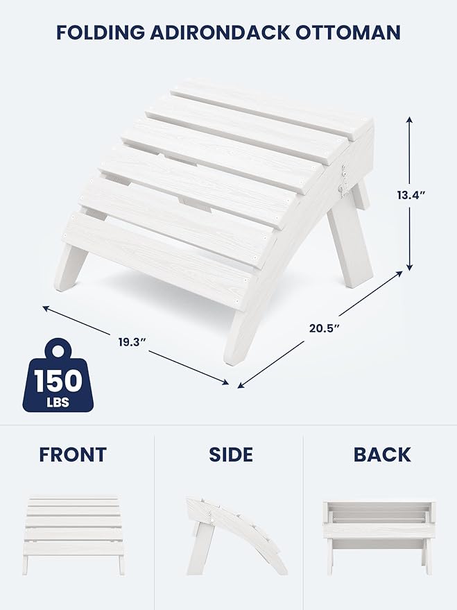 KINGYES Folding Adirondack Ottomans Set of 2 for Adirondack Chair, White