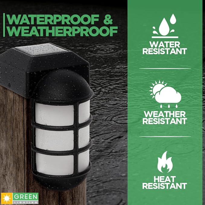 GreenLighting Marina Solar Post Cap Lights Fits 4x4 Nominal Wood Outdoor Solar Powered Post Cap Light, Fence Post, Landscaping, Deck, Garden- Bright LED, Waterproof Nautical Lighting Black 8 Pack