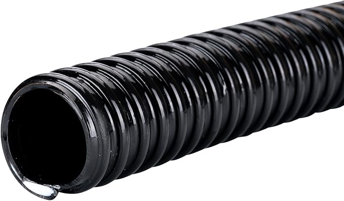 Pond Hose ID 3/4” × 50ft Black Corrugated Flexible Reinforced PVC Hose Vinyl Tubing for Pond Pump Fountain Garden Waterfall, Non-toxic & Kinkproof, with 2 clamps