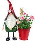 HONGLAND Outdoor Decorations Metal Gnome Yard Art Garden Gnomes Statue 13 Inch Santa Figurine, Succulent Flower Pot, Fun Metal Planter