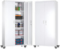 73" H Metal Garage Storage Cabinet with Wheels,Rolling Tool Storage Cabinet with 2 Doors and 4 Adjustable Shelves for Garage,Home,Office,Warehouse,Workshop, Required-Assembly,White