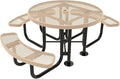 Heavy-Duty Portable Outdoor Picnic Table with Umbrella Hole, Expanded Metal Patio Dining Furniture Made in America (46" Round Top, Tan)