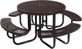 Heavy-Duty Portable Outdoor Picnic Table with Umbrella Hole, Punched Steel Commercial-Grade Patio Dining Furniture Made in America (46" Round Top, Brown)