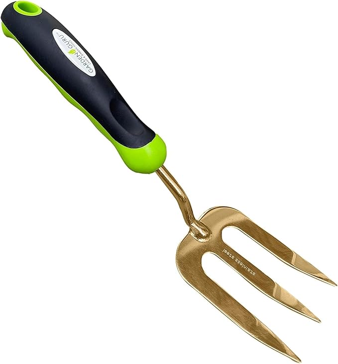 Garden Guru Titanium Hand Weeder Fork Tool – Rust Resistant – Ergonomic Handle – Great for Planting, Spreading Mulch, Weeding, Loosening & Transplanting Soil