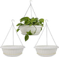 summer flower 3pcs 10.6 inch Plastic Hanging Planters Pots for Outdoor Indoor Plants Hanging Flower Plant Baskets Holder for Garden Porch Ceiling (White)