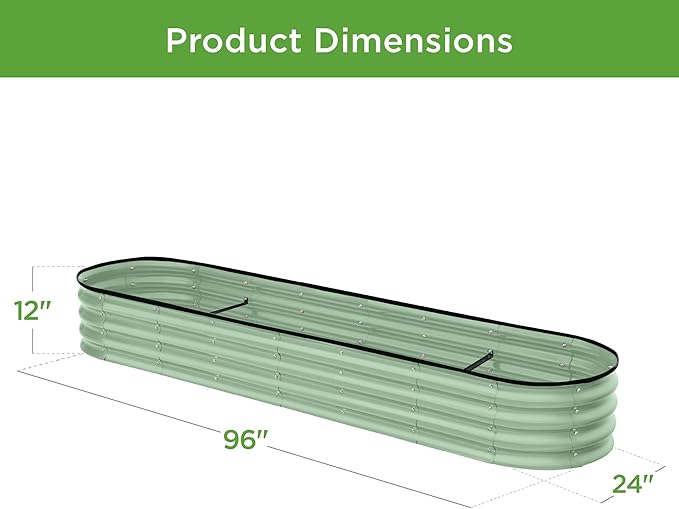 Best Choice Products 8x2x1ft Outdoor Metal Raised Garden Bed, Oval Deep Root Planter Box for Vegetables, Flowers, Herbs, and Succulents w/ 108 Gallon Capacity - Sage Green