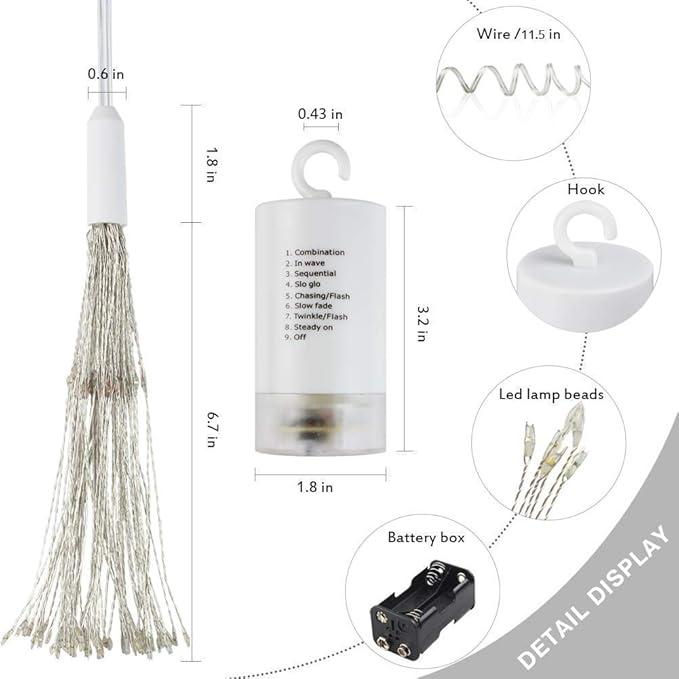 FOOING 4 Pack Firework Lights Led Copper Wire Star String Lights 8 Modes Battery Operated Fairy Lights with Remote,Wedding Decorative Hanging Lights for Party Patio Garden Decoration