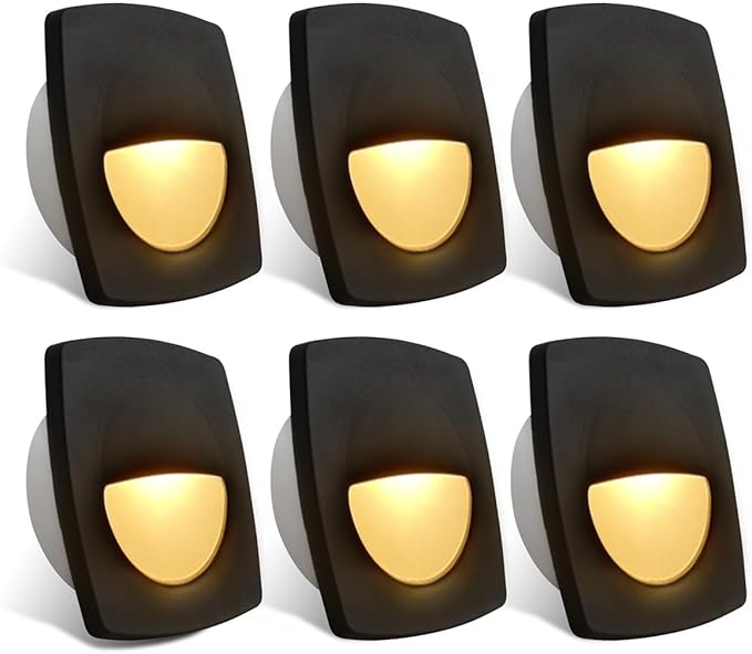 Dream lighting 12 Volt Black Waterproof LED Courtesy/Deck/Landscape Lighting Fixture for RV, Marine, Boat, Recessed Mount 0.15 Watt, IP65 Warm White Pack of 6