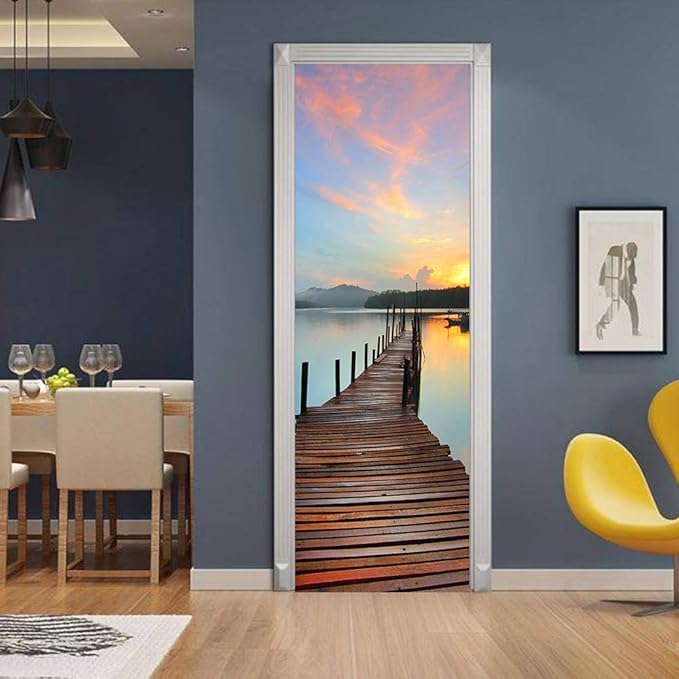 3D Door Stickers Murals - Peel & Stick - PIER - Wallpaper - Self-Adhesive Decals - Removable PVC - Waterproof - Door Poster - Bedroom & Living Room - 33.9" x 78.7"