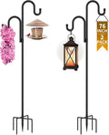 Double Shepherds Hooks for Outdoor, Bird Feeder Pole with 5 Prongs Base, Heavy Duty Garden Hook for Lantern, Wind Chime and Hummingbird Feeder, 76 Inch, 2 Pack
