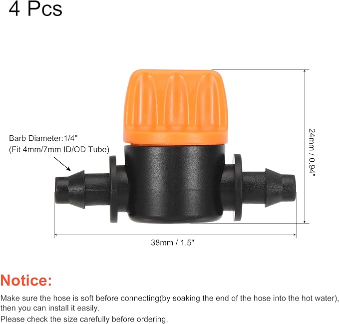 MECCANIXITY Micro Ball Valve 1/4" Barb Connector Shut Off Switch Plastic for Irrigation Drip Tube 2 Pack