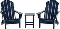 WO Home Furniture Adirondack Chairs Table Set of 3 PCS Outdoor Folding Chairs Side End Table Weather/UV Resistant for Lawn, Garden, Bon Fire, Balcony (Navy Blue)