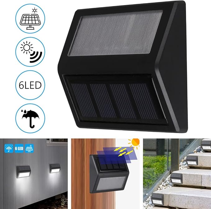 Solar Lights Outdoor, Waterproof Solar Powered Deck Step Lights for Patio Garden Backyard Garage Driveway Pathway Outside Wall Lighting (Cool White/8 Pack)