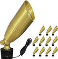 COLOER Die-cast Brass Landscape Spotlight 12-Pack Without Bulb,12V AC/DC Low Voltage Copper Outdoor Lighting with Ground Stake, Directional Garden Patio Spot Up Light (102B Brass Finish)