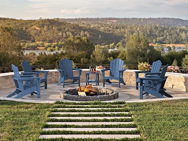 KINGYES HDPE Adirondack Chair, Classic All-Weather Adirondack Chairs Set of 8, Outdoor Patio Adirondack Chair for Deck Lawn fire Pit, Navy